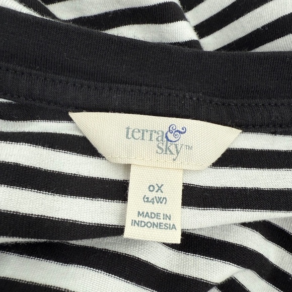 Terra Sky Dress Women 0X Black White Stripes T Shirt V Neck Short Sleeve Pockets - Picture 7 of 13